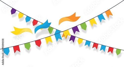 “Festa Junina Colorful Flags Illustration on White Background – Brazilian Celebration Design”