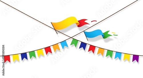 “Festa Junina Colorful Flags Illustration on White Background – Brazilian Celebration Design”