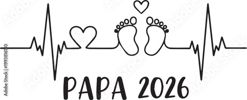 Heartbeat with baby feet and 'papa 2026' announcement