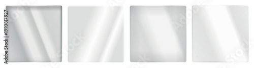 Transparent glass panels set rectangular glossy frames realistic light reflections minimal interface elements modern UI mockup empty template isolated soft shadow clean design background