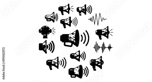 Loudspeaker Vector Icon Set Megaphone Sound Announcement Illustration Collection