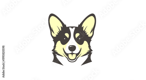 Happy Corgi Dog Face Illustration. Cute Smiling Pet Head Vector Graphic Design. Playful Domestic Animal Breed.