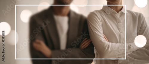 Two people with crossed arms formal wear and soft lighting professional concept
