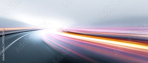 Abstract illustration of a highway curve with blurred light trails and streaks