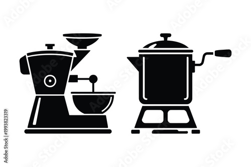 Modern coffee maker and moka pot illustration with espresso appliance beverage