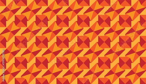 Vibrant seamless geometric pattern in warm tones of red, orange, and yellow. Abstract fiery vector background