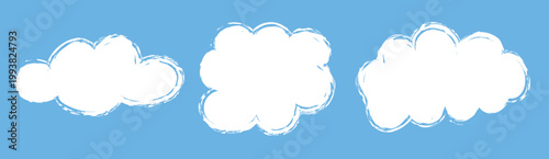 A hand-drawn outline drawing of a cloud set. Set of cloud icons sketch. Doodle children drawing. Solar icon. Vector illustration, Hand-drawn cloud set. Set of icons. Doodle children drawing, weather