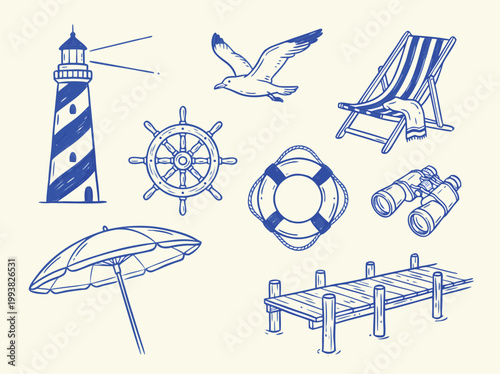 Nautical and Beach Elements Collection.
