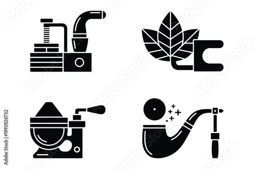 Retro smoking accessories and devices icons with accessories, illustration