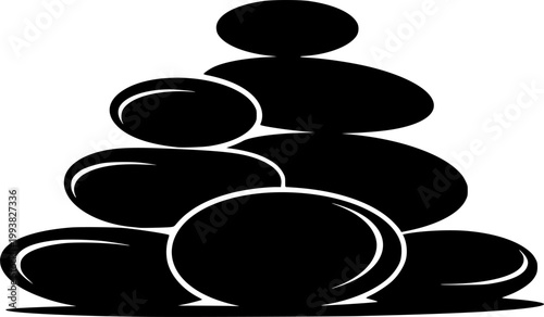 Black silhouette of a pile of smooth oval stones on a white background, minimalist flat design
