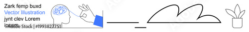 Brainstorming, creative thinking, mental focus, abstract concepts, art inspiration, modern design. ion of a brain, hand gesture abstract line and potted plant. Creative thinking and mental focus