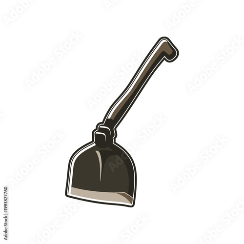 Cartoon Illustration of a Garden Hoe with Wooden Handle on White Background