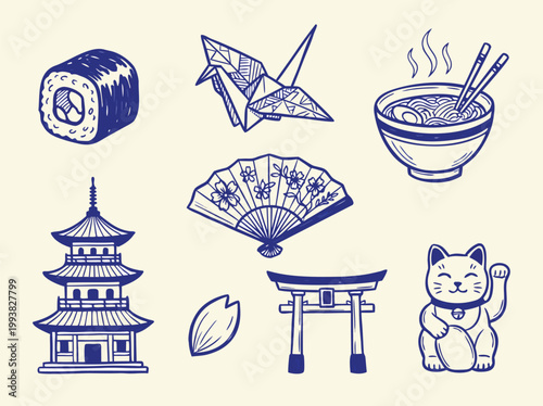 Japanese Culture Icons Set.