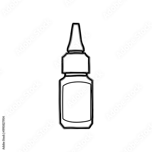Hand-drawn sketch of an eyedropper bottle with blank label, isolated on white