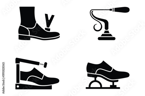 Footwear repair and shaping tools icons with footwear equipment maintenance