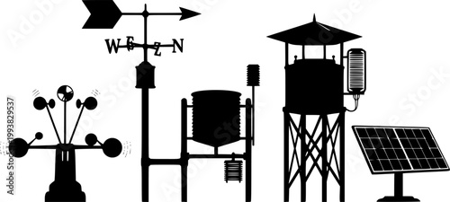 Black silhouette of a weather station with various instruments on a isolated on white background
