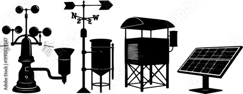 Black silhouette of a weather station with various instruments on a isolated on white background
