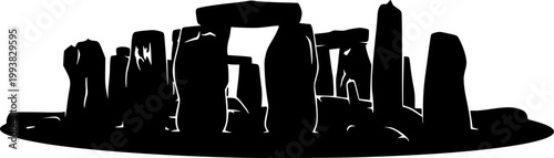 Minimalist black silhouette of Stonehenge monument icon symbol isolated on white background
