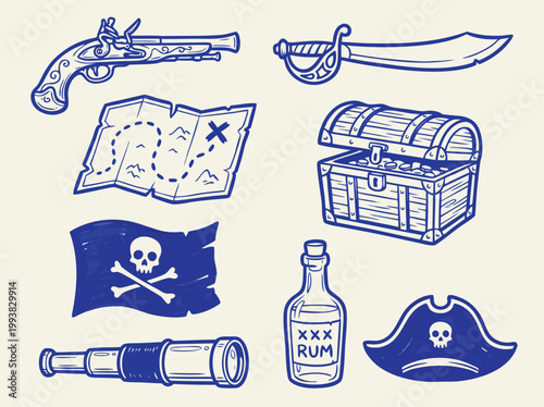Pirate themed vector icons and design elements collection.