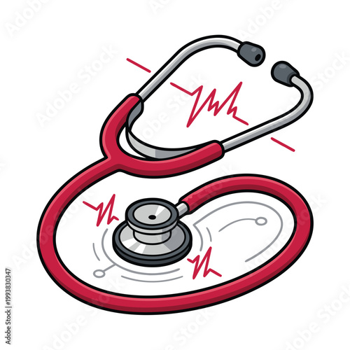 Red Stethoscope Illustration for Medical Diagnosis and Healthcare.