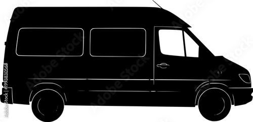 Black silhouette of a van against a isolated on white background
