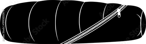 Black sleeping bag silhouette with zipper isolated on white background
