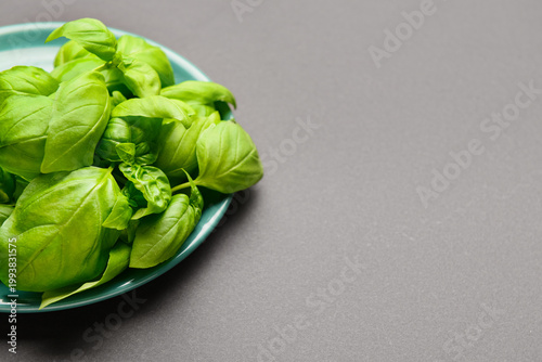 Plate with fresh green basi...