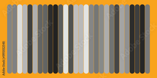 Colorful barcode graphic with gray, black, and white stripes on orange background for scanning and identification purposes in retail and inventory management