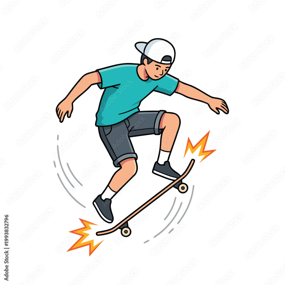 Obraz premium Young Skater Performing a Trick on Skateboard Illustration.