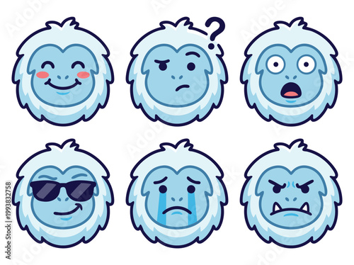 Yeti Emoji Set Expressing Various Emotions and Reactions.