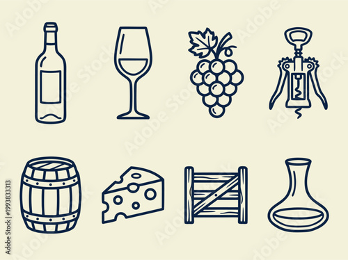 Wine and Cheese Still Life Bottle Glass Grapes and Barrel.