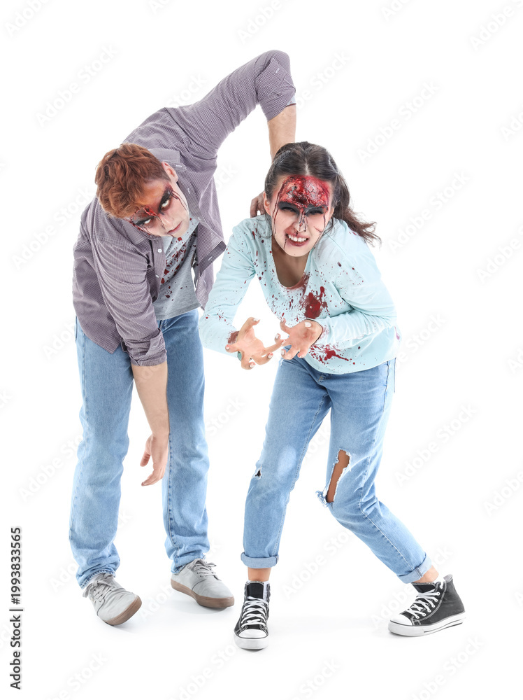 Fototapeta premium Scary zombies on white background