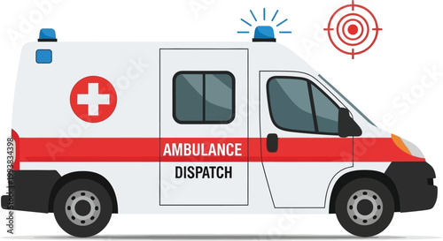 Ambulance van drives quickly to provide emergency medical rescue.
