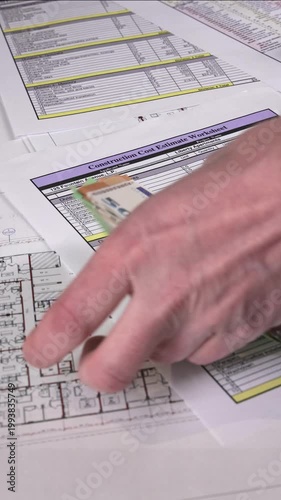 Close-up of a hand removing a house model and euro cash from architectural blueprints, symbolizing deal cancellation, withdrawal, real estate decision reversal, and financial uncertainty. 
