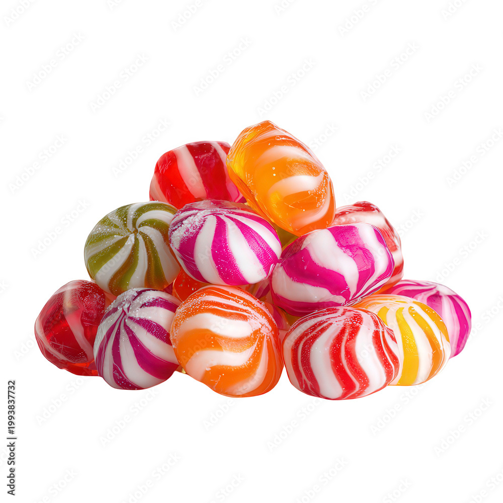 Fototapeta premium Colorful striped hard candy sweets pile isolated on transparent background