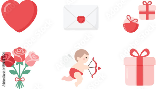 Valentine elements represent love and romance within this festive design set.