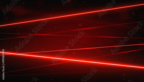 Red realistic laser beam background. Laser rays isolated on black ambient background. Modern style abstract. Bright shiny lasers pattern. Vector illustration