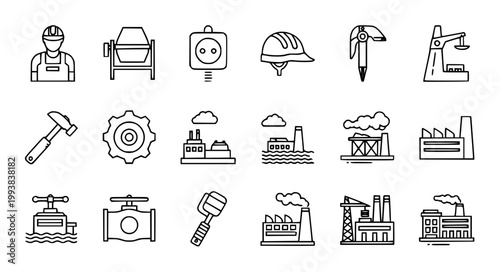 Construction Industry Thin Line Icons Collection Engineering Factory Vector Set