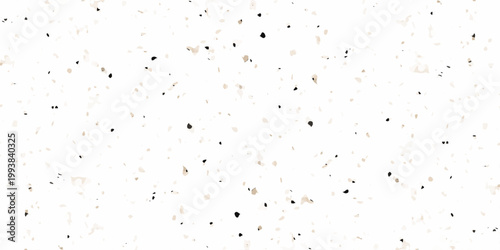 High resolution seamless terrazzo texture with black and beige marble chips on white background for interior design. dense distribution of organic black and tan marble fragments on a crisp white base