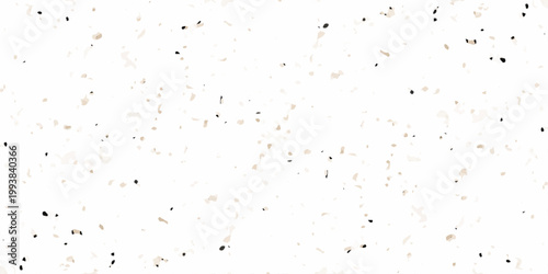 High resolution seamless terrazzo texture with black and beige marble chips on white background for interior design. dense distribution of organic black and tan marble fragments on a crisp white base