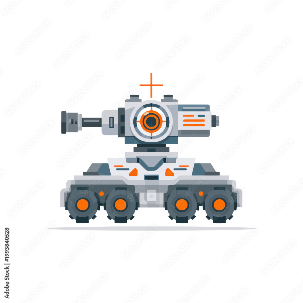 Obraz premium Futuristic Wheeled Tank Robot Vehicle with Turret