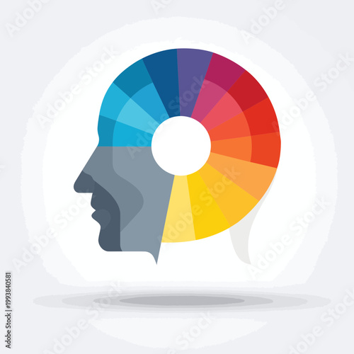 Human Head Profile with Colorful Spectrum Wheel