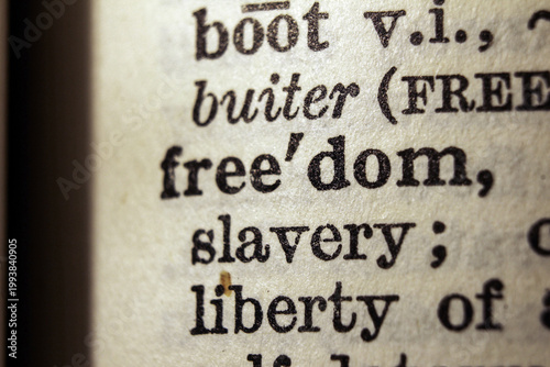 Word freedom printed on dictionary page, macro close up