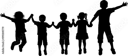 Vector Silhouette of Boy and Girl Playing on Playground Seesaw; Happy Kids Enjoying Park Activity, Isolated on White Background