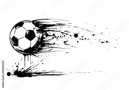 Dynamic soccer ball sketch a burst of speed and energy in black and white