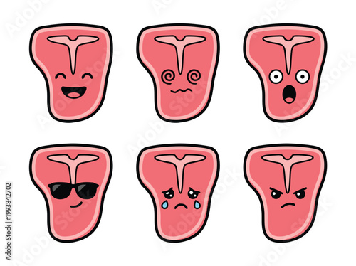 T Bone Steak Character Faces.