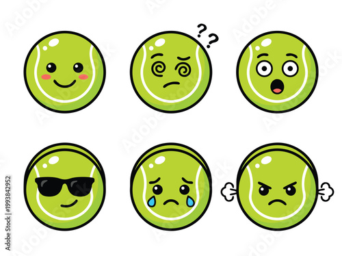 Tennis Ball Emoticons with Different Emotions.