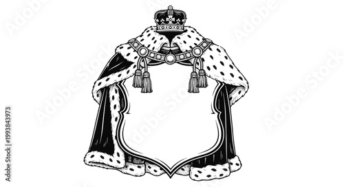 Regal Royal Kings Mantle with Crown Emblem and Ermine Fur