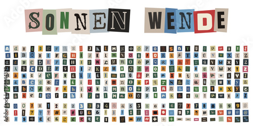 Erpresserbrief Alphabet Set, Ransom Note Buchstaben, Sonnenwende Schriftzug, DIY Basteln