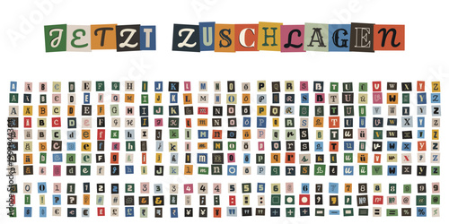 Erpresserbrief Alphabet Set, Bunte Zeitungsausschnitte Buchstaben, Ransom Note Schriftart